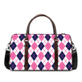 White Pink And Blue Argyle Pattern Print Duffel Bag