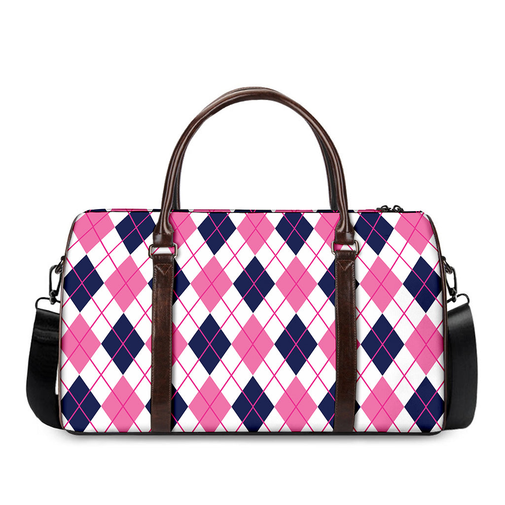 White Pink And Blue Argyle Pattern Print Duffle Bag