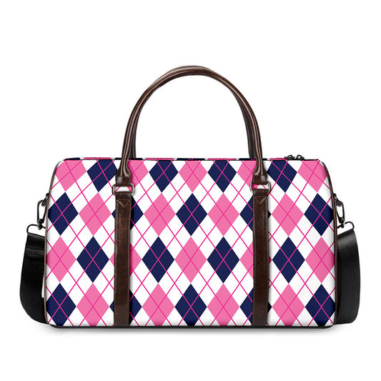 White Pink And Blue Argyle Pattern Print Duffle Bag