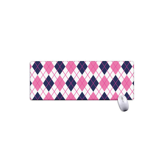 White Pink And Blue Argyle Pattern Print Extended Mouse Pad