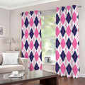 White Pink And Blue Argyle Pattern Print Extra Wide Grommet Curtains