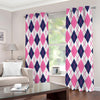 White Pink And Blue Argyle Pattern Print Extra Wide Grommet Curtains