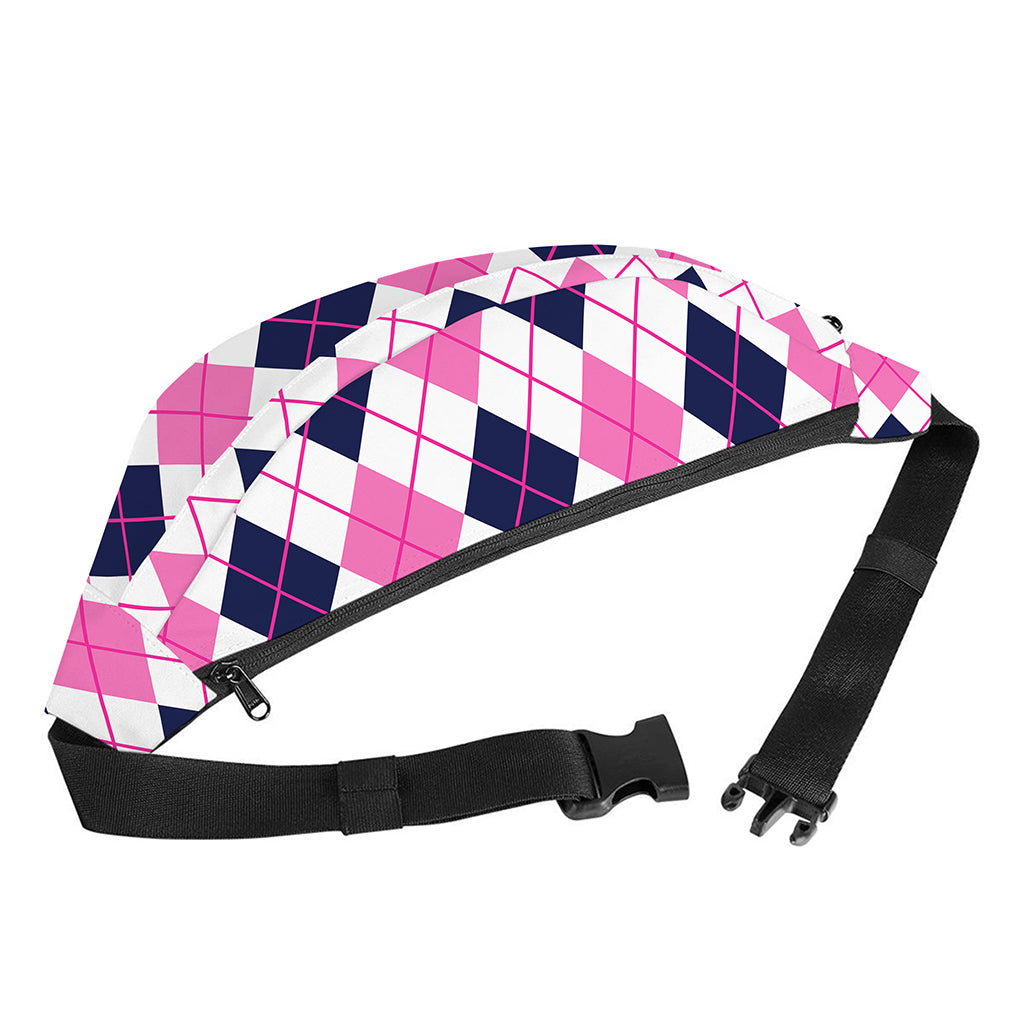 White Pink And Blue Argyle Pattern Print Fanny Pack