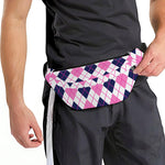 White Pink And Blue Argyle Pattern Print Fanny Pack