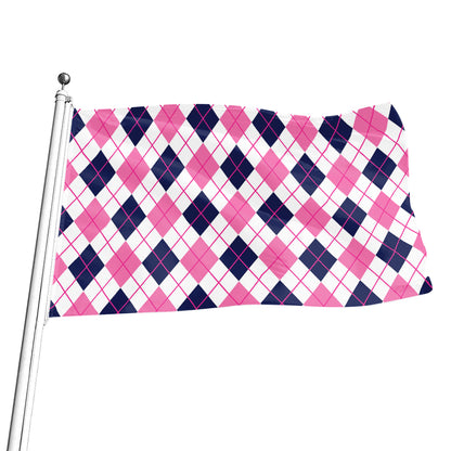 White Pink And Blue Argyle Pattern Print Flag