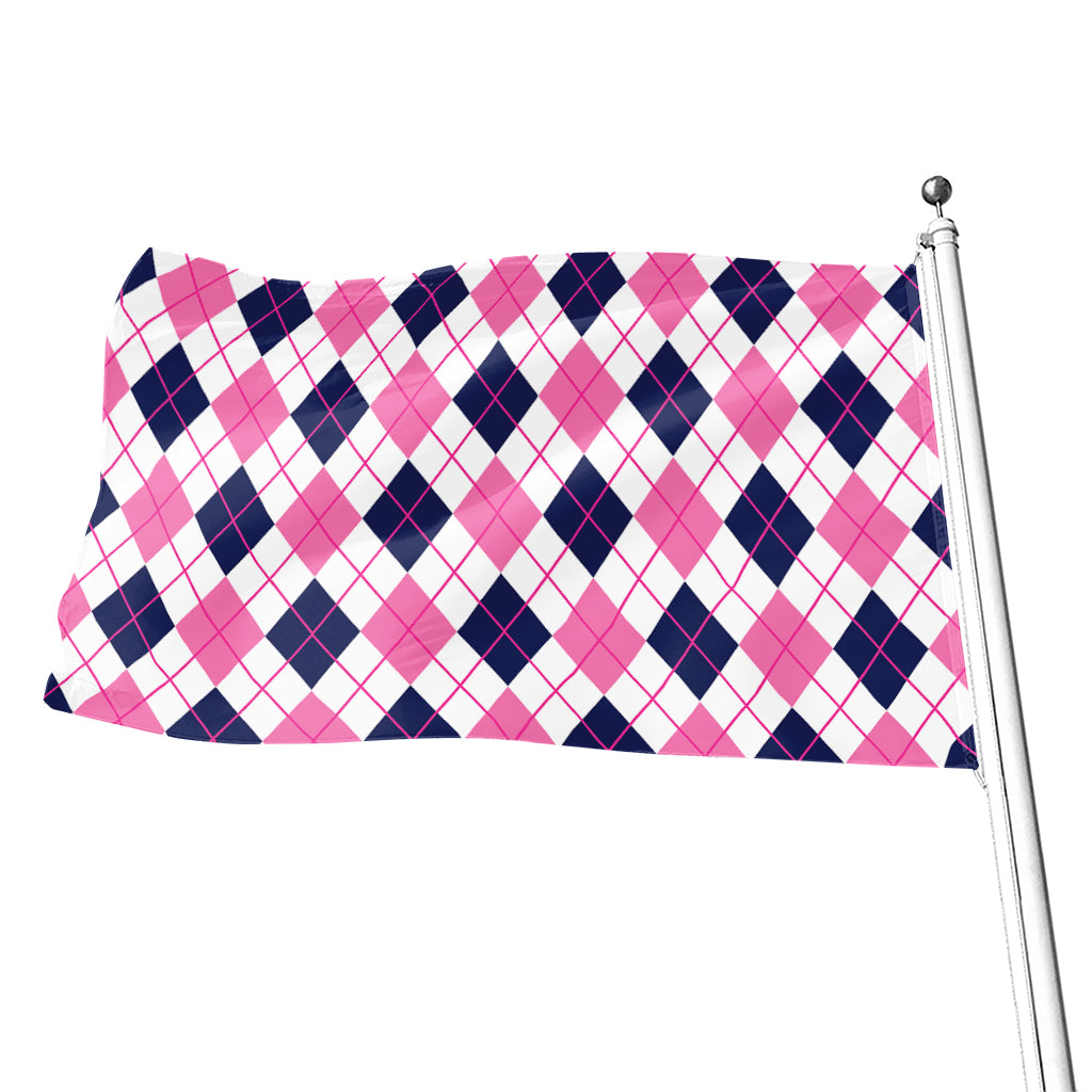White Pink And Blue Argyle Pattern Print Flag