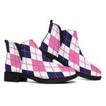 White Pink And Blue Argyle Pattern Print Flat Ankle Boots