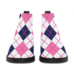 White Pink And Blue Argyle Pattern Print Flat Ankle Boots