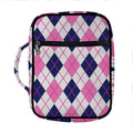 White Pink And Blue Argyle Pattern Print Front Pocket Bible Bag