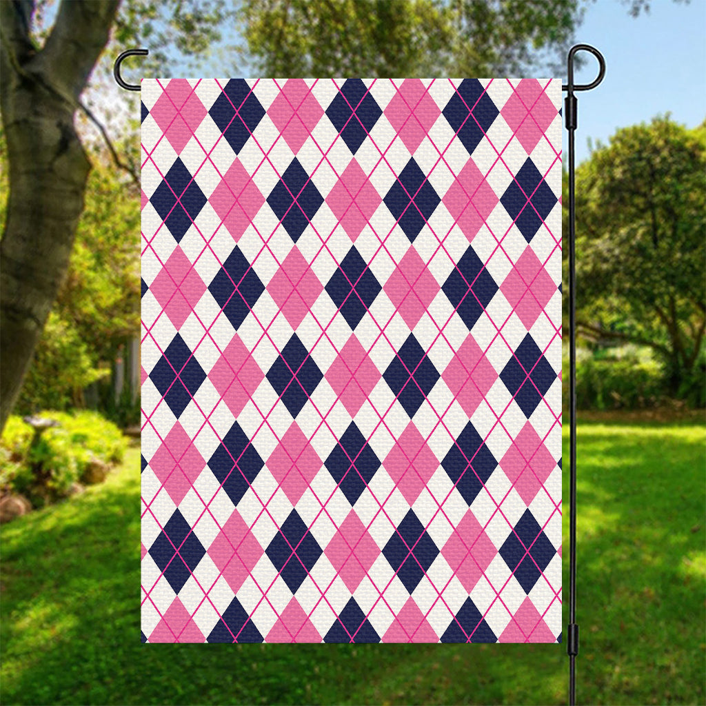 White Pink And Blue Argyle Pattern Print Garden Flag