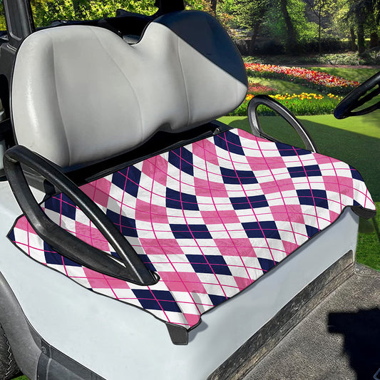 White Pink And Blue Argyle Pattern Print Golf Cart Seat Cover