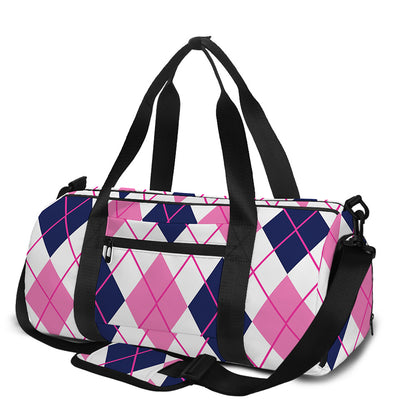 White Pink And Blue Argyle Pattern Print Gym Bag