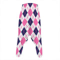 White Pink And Blue Argyle Pattern Print Hammer Pants