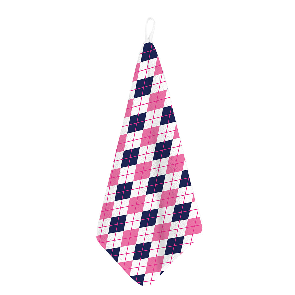 White Pink And Blue Argyle Pattern Print Hand Towel