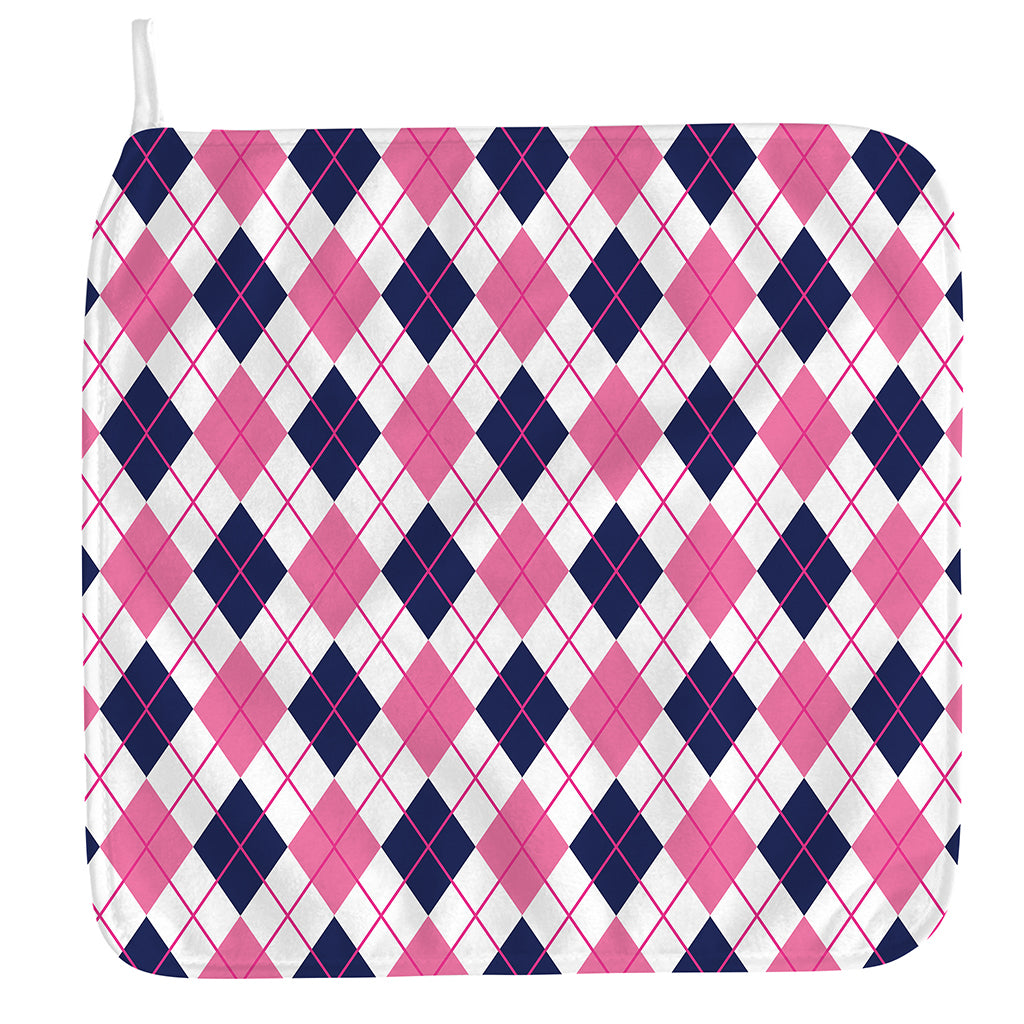 White Pink And Blue Argyle Pattern Print Hand Towel