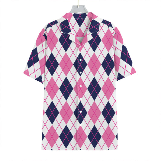 White Pink And Blue Argyle Pattern Print Hawaiian Shirt