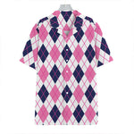 White Pink And Blue Argyle Pattern Print Hawaiian Shirt