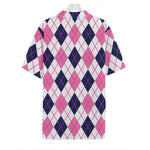 White Pink And Blue Argyle Pattern Print Hawaiian Shirt