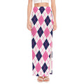 White Pink And Blue Argyle Pattern Print High Slit Maxi Skirt