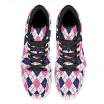 White Pink And Blue Argyle Pattern Print High Top Leather Sneakers