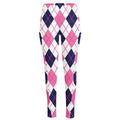 White Pink And Blue Argyle Pattern Print High-Waisted Pocket Leggings