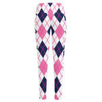 White Pink And Blue Argyle Pattern Print High-Waisted Pocket Leggings