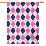 White Pink And Blue Argyle Pattern Print House Flag
