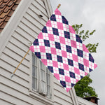 White Pink And Blue Argyle Pattern Print House Flag