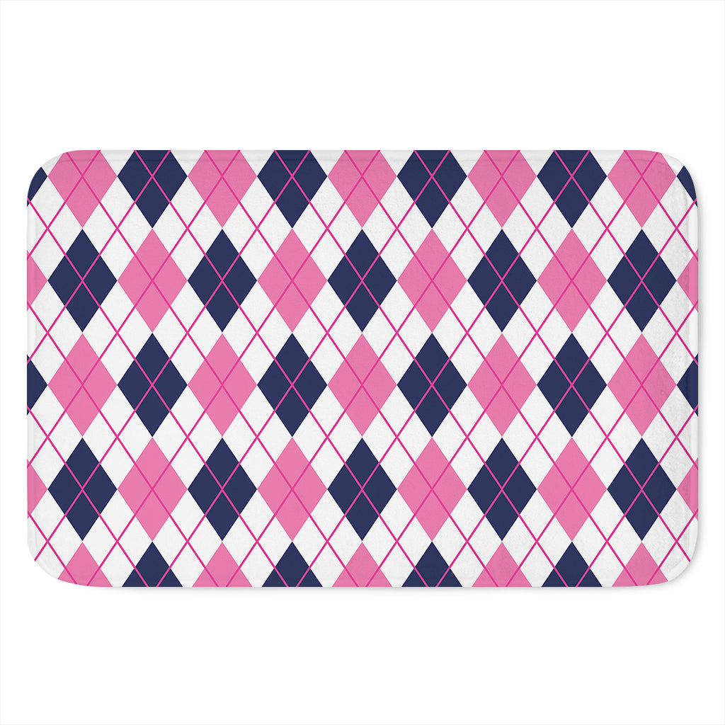 White Pink And Blue Argyle Pattern Print Indoor Door Mat