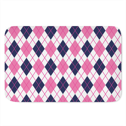 White Pink And Blue Argyle Pattern Print Indoor Door Mat