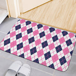 White Pink And Blue Argyle Pattern Print Indoor Door Mat