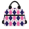 White Pink And Blue Argyle Pattern Print Insulated Lunch Bag