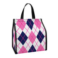 White Pink And Blue Argyle Pattern Print Insulated Lunch Tote