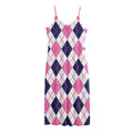 White Pink And Blue Argyle Pattern Print Jersey Midi Cami Dress