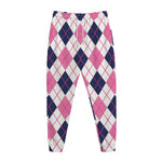 White Pink And Blue Argyle Pattern Print Jogger Pants