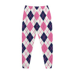 White Pink And Blue Argyle Pattern Print Jogger Pants
