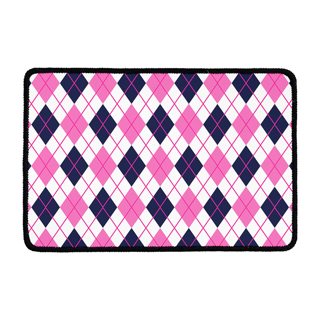 White Pink And Blue Argyle Pattern Print Kitchen Mat
