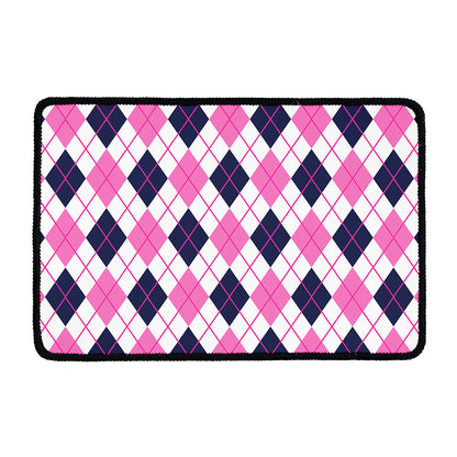 White Pink And Blue Argyle Pattern Print Kitchen Mat