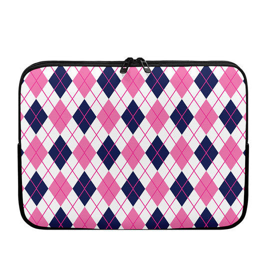 White Pink And Blue Argyle Pattern Print Laptop Sleeve