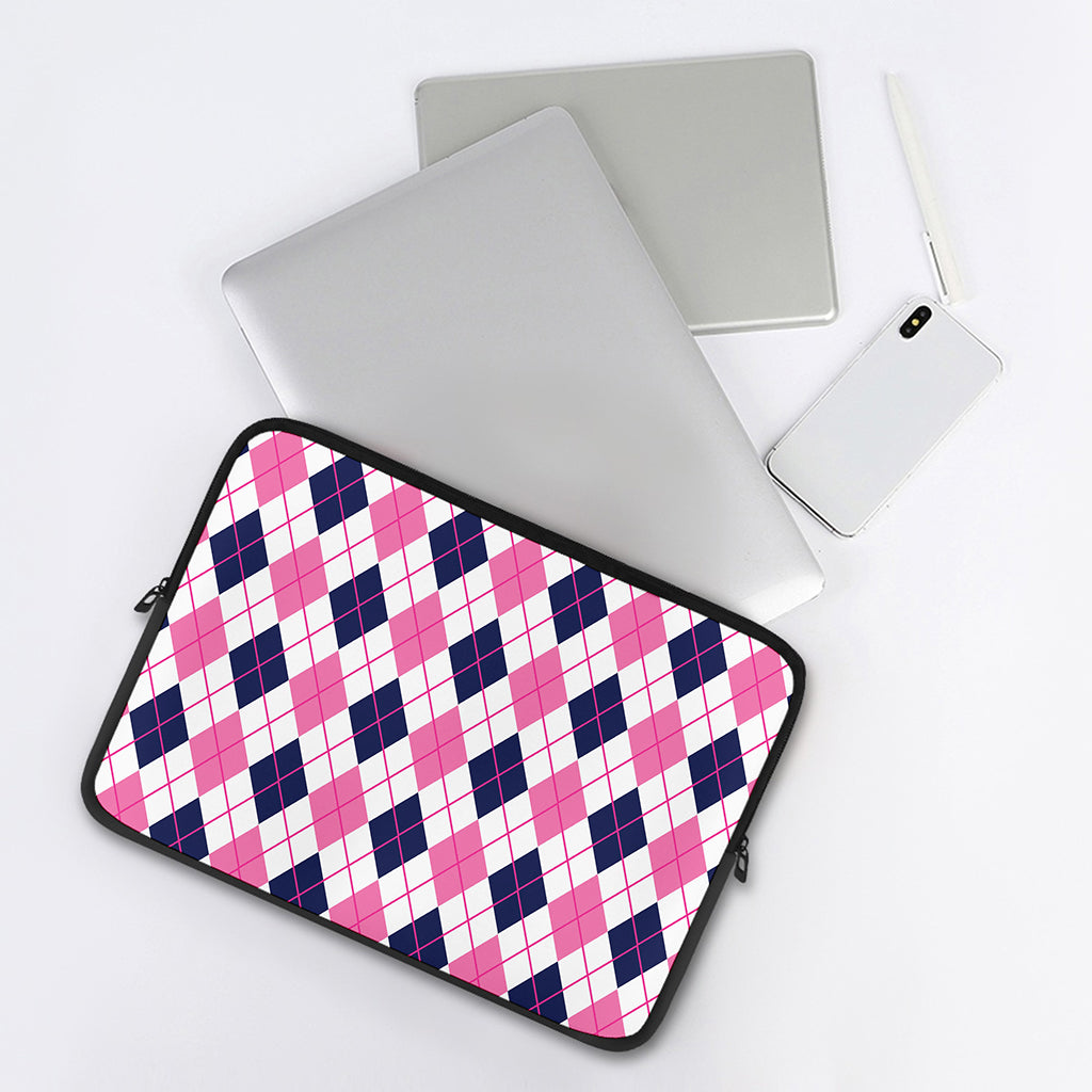 White Pink And Blue Argyle Pattern Print Laptop Sleeve