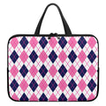 White Pink And Blue Argyle Pattern Print Laptop Sleeve With Handle