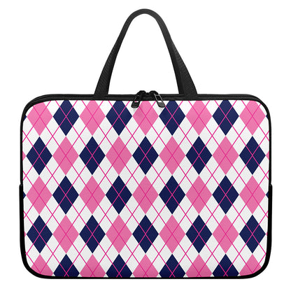 White Pink And Blue Argyle Pattern Print Laptop Sleeve With Handle