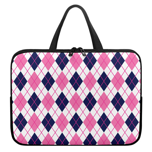 White Pink And Blue Argyle Pattern Print Laptop Sleeve With Handle