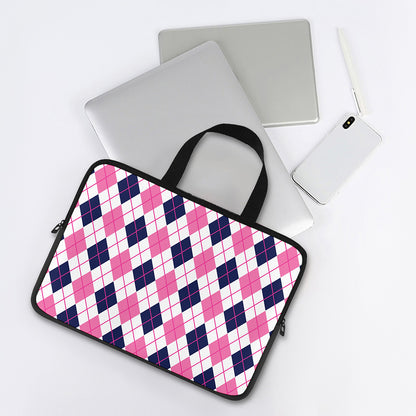 White Pink And Blue Argyle Pattern Print Laptop Sleeve With Handle