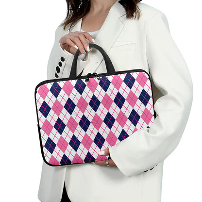 White Pink And Blue Argyle Pattern Print Laptop Sleeve With Handle