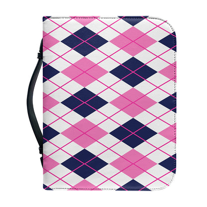 White Pink And Blue Argyle Pattern Print Leather Bible Cover