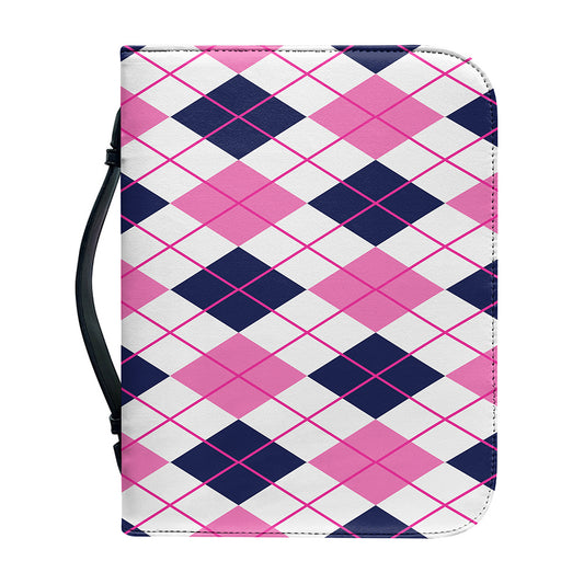 White Pink And Blue Argyle Pattern Print Leather Bible Cover