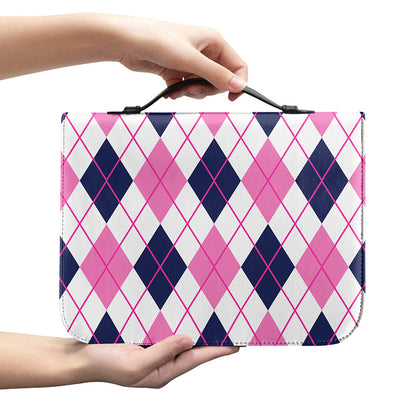 White Pink And Blue Argyle Pattern Print Leather Bible Cover