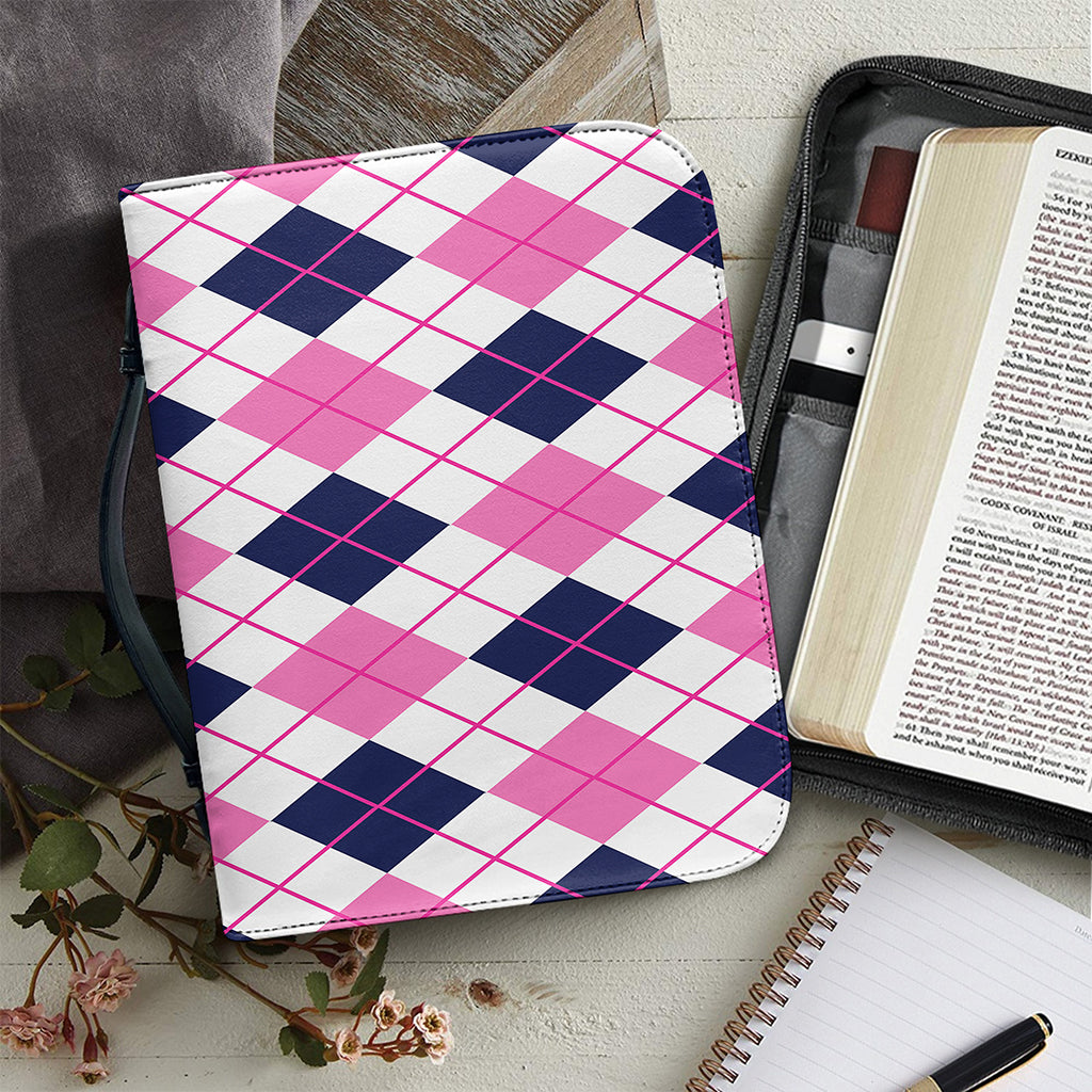 White Pink And Blue Argyle Pattern Print Leather Bible Cover