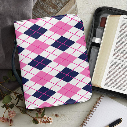 White Pink And Blue Argyle Pattern Print Leather Bible Cover